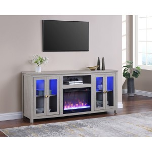 70" Particle Board Finish Fireplace TV Stand with Heater, LED Lights, Cabinets, and Shelves for Living Room - 1 of 4