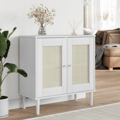 vidaXL Sideboard SENJA Rattan Look White 31.5 in.x13.8 in.x31.5 in. Solid Wood Pine