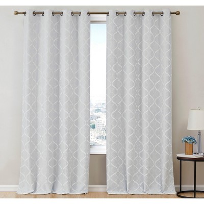 HLC.ME Versailles Lattice Flocked 100% Complete Blackout Thermal Insulated Window Curtain Grommet Panels, Set of 2