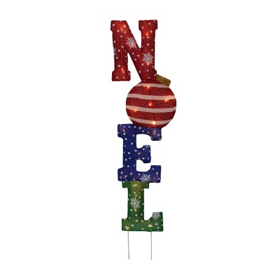 Season's Designs 3 ft Stack Noel Christmas Lawn Stake Decoration with Ornaments Multicolored Polyester, Outdoor Use, Requires 3 AA Batteries (Not