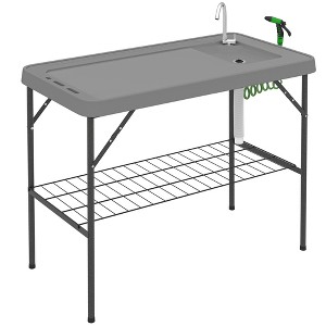 Outsunny Folding Fish Cleaning Table with Sink, Outdoor Fillet Table for Picnic Beach Patio - 1 of 4