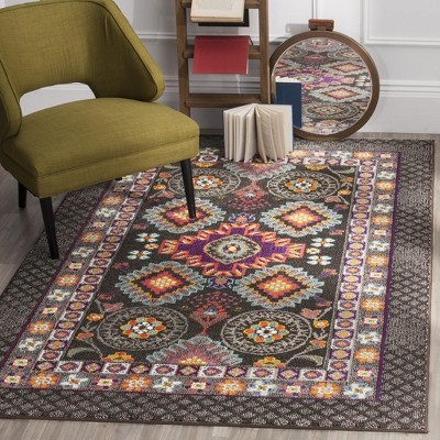 Large Rectangular Red and Brown Boho-Chic Synthetic Area Rug