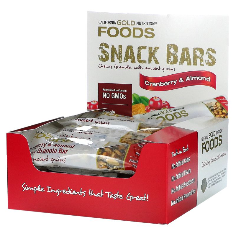 California Gold Nutrition FOODS, Cranberry & Almond Chewy Granola Bars, 12 Bars, 1.4 oz (40 g) Each, 1 of 3