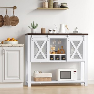Farmhouse Sideboard Buffet Cabinet with Sliding Barn Doors, Open Storage Shelf & Wine Racks, Entryway Table for Kitchen, Dining Room, Hallway - 1 of 4