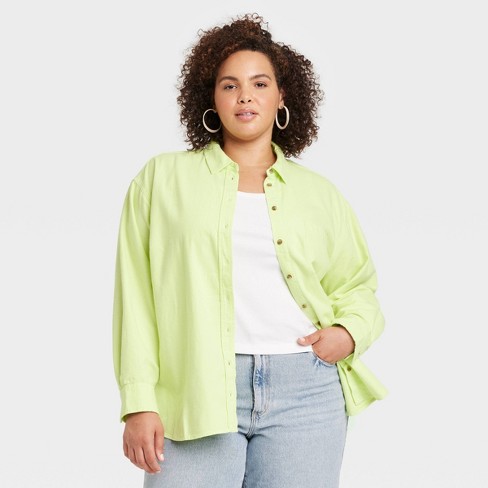 Women's Long Sleeve Flannel Button-Down Shirt - Universal Thread™ Light  Green 4X