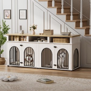 Double Dog Crate Furniture 71" Dog Kennel Furniture for 2 Medium Dogs, Heavy Duty Dogs Cage XL Dogs House Indoor with 3 Storage Shelves - 1 of 4