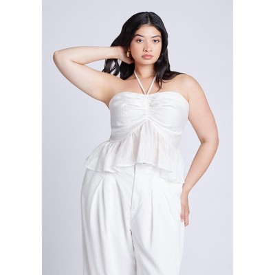 ELOQUII Women's Plus Size Shirred Halter Peplum Top