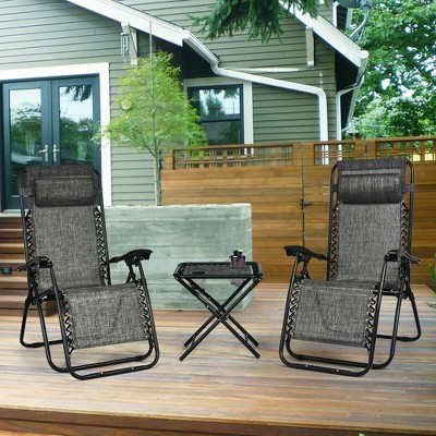 Costway 3PCS Zero Gravity Recliner Lounge Chairs Pillows Table Portable Folding Grey