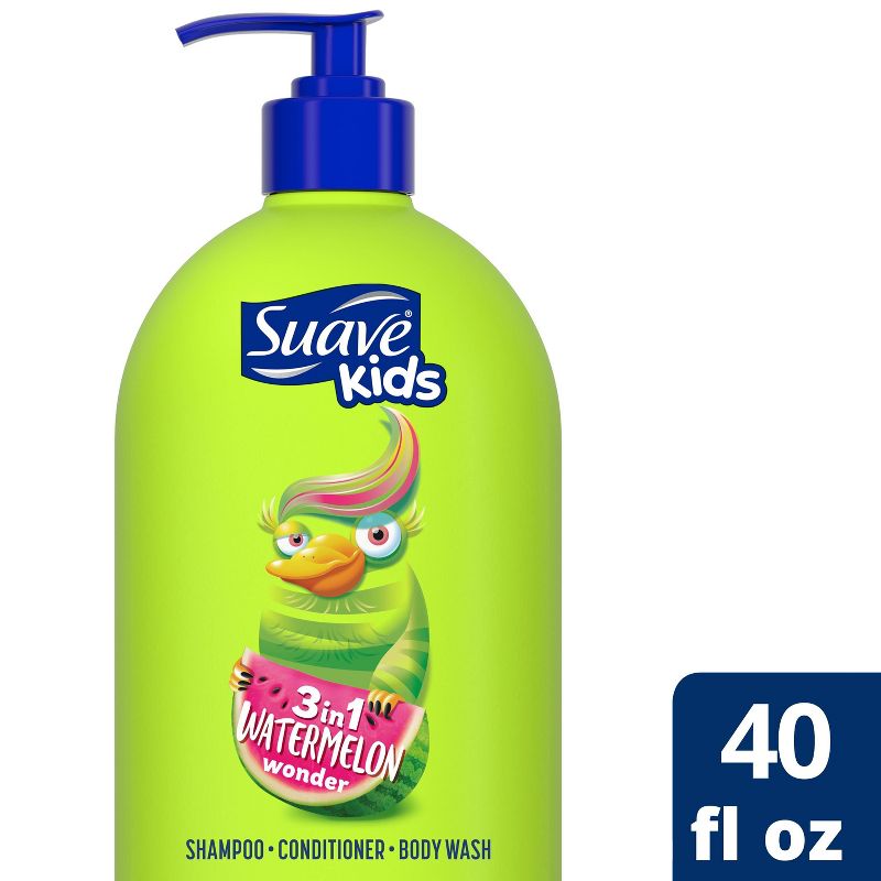 Suave Kids&#39; 3-in-1 Pump Shampoo + Conditioner + Body Wash Watermelon Wonder - 40 fl oz, 1 of 9