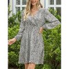 Leopard Print Shirred Waist Dress V Neck Long Sleeve Stretchy Figure-Flattering Dresses Gown - 2 of 4