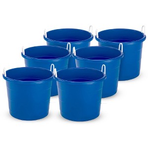 HOMZ Rope-Handle 18-Gallon Open Storage Tubs, Plastic Buckets, Blue, 6 Pack - 1 of 4