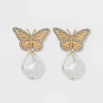 SUGARFIX by BaubleBar Crystal Wings Butterfly Drop Earrings - Gold