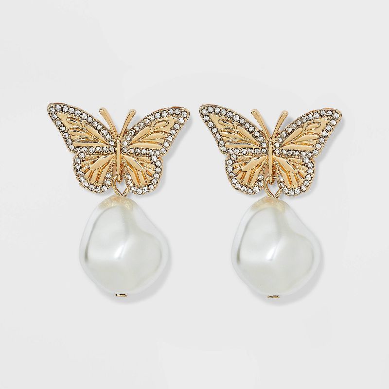 SUGARFIX by BaubleBar Crystal Wings Butterfly Drop Earrings - Gold, 1 of 6