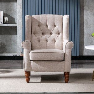 Upholstered Wingback Accent Chair with Rolled Armrest,Beige - 1 of 4