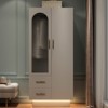 Bedroom Armoire Wardrobe Closet with Door & 2 Drawers, 71" Wood Wardrobe Storage Cabinet with LED, Hanging Rod, Freestanding Modern Armoire Closet - 2 of 4