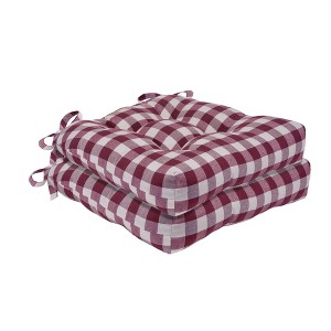 Kate Aurora Set of 2 Country Farmhouse Plaid Stain/Water Resistant Chair Cushions - 1 of 2