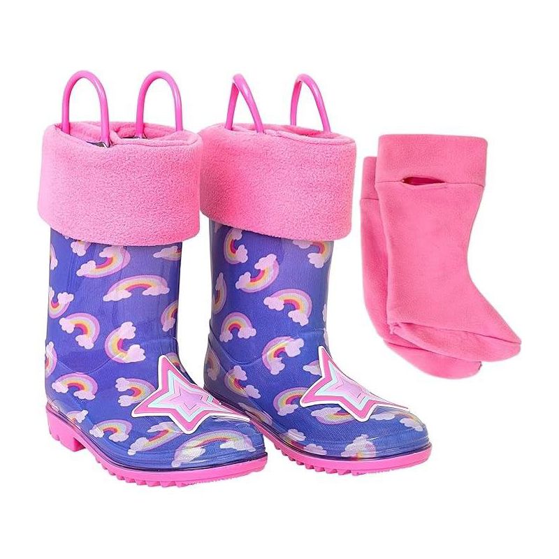 Addie & Tate Boys and Girls Rain Boots with Sock, Kids Rubber Boots- Size 8T-12 (Rainbows /Stars), 1 of 3