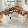 Farmhouse 60" Executive L Shaped Desk, Home Office Desk with File Drawers and Storage Cabinet, Corner Computer Desk - 3 of 4