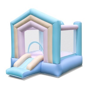 Gymax Kids Inflatable Portable Bounce House with Slide Basketball Hoop Manual Pump Handrails - 1 of 4