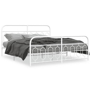 vidaXL Metal Bed Frame King Size with Headboard/Footboard - White, 81.5"x78"x39.4", Modern Design for Bedroom - 1 of 4