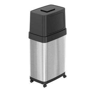 iTouchless Dual Push Door Kitchen Trash Can with Wheels and Odor Filter 18 Gallon Rectangular Stainless Steel - 1 of 4