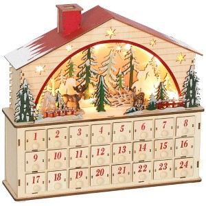 HOMCOM Advent Calendar with 24 Drawers Countdown to Christmas, Lighted Wooden Advent Calendar, Battery Operated for Holiday Decoration - 1 of 4