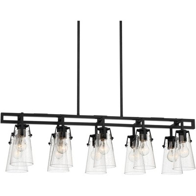 Franklin Iron Works Farington 40" Wide Black Seedy Glass 10-Light Island Pendant Light