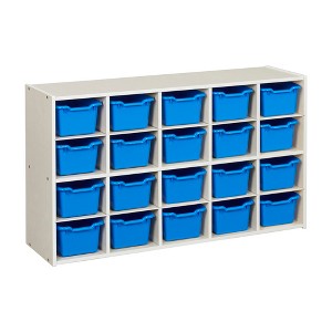 ECR4Kids Streamline 20 Cubby Tray Storage Cabinet with 20 Scoop Front Storage Bins, 4x5, White Wash - 1 of 4