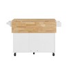 PAGED 54 inch Portable Wooden Dining Room Cabinet Large Capacity with 3 drawers Drop-Leaf Table Spice Rack & Towel Rack for Small Spaces - 3 of 4