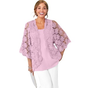 Jessica London Women's Plus Size Crochet Cardigan - 1 of 4