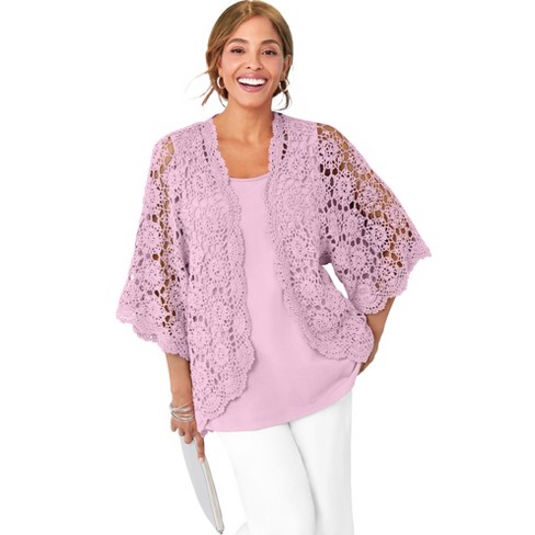 Jessica London Women's Plus Size Crochet Cardigan - 38/40, Pink : Target