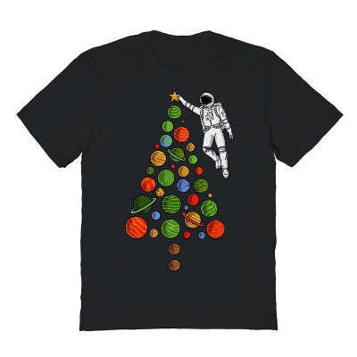 Rerun Island Men's Space Christmas Short Sleeve Graphic Cotton T-Shirt
