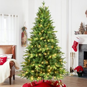 DOMETOUR Christmas Tree with Lights, Aritificial Christmas Tree with Branch Tips Warm White LEDs and Metal Stand, PE and PVC Xmas Tree - 1 of 4