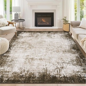 Washable Area Rug, Soft Modern Bordered Abstract Low Pile Non-Slip Carpet, Living Room Bedroom Throw Rug for Dining Room Home Decor - 1 of 4