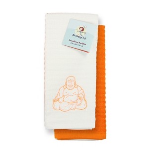 Sloppy Chef Lucky Embroidered Kitchen Towel (2-Piece Set), 16x26, 100% Cotton, Laughing Buddha Design - 1 of 4