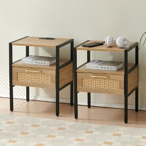 NicBex 15.75" Rattan Nightstand with Drawer Modern End Table with Metal Legs Beside Table for Bedroom, Living Room, Study - 1 of 4