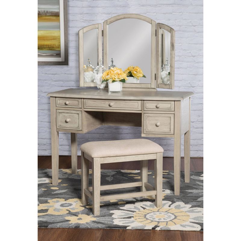Sophie Traditional Wood Tri-fold Mirror 5 Drawer Vanity and Stool Washed White Wash - Powell, 3 of 12