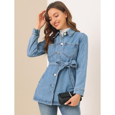 Allegra K Women's Jean Button Up Long Sleeves Washed Casual Denim Jacket XX-Large Blue — фото 2