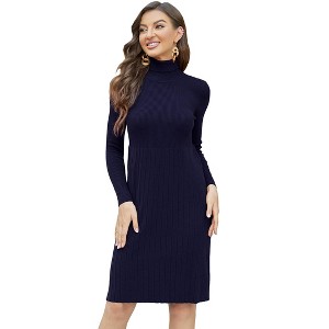 Womens Turtleneck Sweater Dress Slim Fit Long Sleeve Bodycon Ribbed Knit Sweater Dress Midi Sweater Dress - 1 of 4