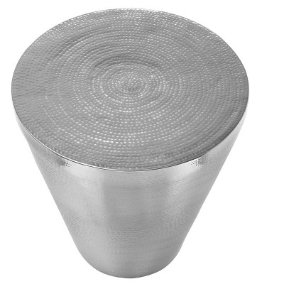 Chrome Hammered Metal Round Drum End Table