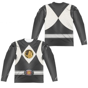Men's Power Rangers Black Ranger Uniform (Front Back Print) Long Sleeve Costume T-Shirt - 1 of 2