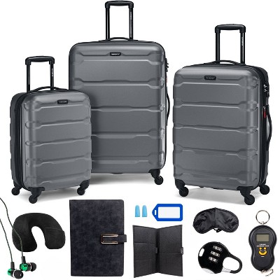 Samsonite Omni Hardside Nested Luggage Spinner Set, Charcoal with 10pc Accessory Kit