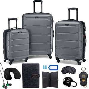 Samsonite Omni Hardside Nested Luggage Spinner Set, Charcoal with 10pc Accessory Kit - 1 of 4