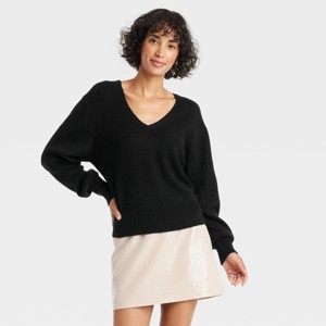 Women's Cozy Knit V-Neck Pullover Sweater - A New Day™ - 1 of 4