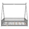 MAYEERTY Twin Tent-shaped Floor Bed with Safety Guardrails Gray - 2 of 4