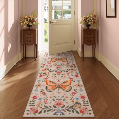 Lahome Modern Butterfly Floral Short Pile Velvet Rectangular Indoor Area Rug