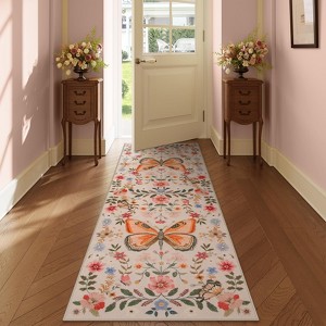 Lahome Modern Butterfly Floral Short Pile Velvet Rectangular Indoor Area Rug - 1 of 4
