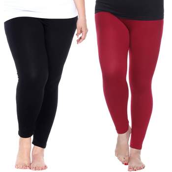 Women's Pack Of 2 Solid Leggings Red One Size Fits Most Plus