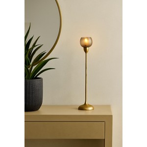 Glass & Metal Pillar Candle Holder - Elegant Gold Aluminum Taper Stand - Glam Design for Home, Office, Bedroom, Living Room - 1 of 4