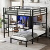 TIRAMISUBEST Full XL Over Twin Metal Bunk Bed - Space-Saving Design with Folding Desk, Built-In Closet & LED Lights, Noise-Reduced, Black - 2 of 4